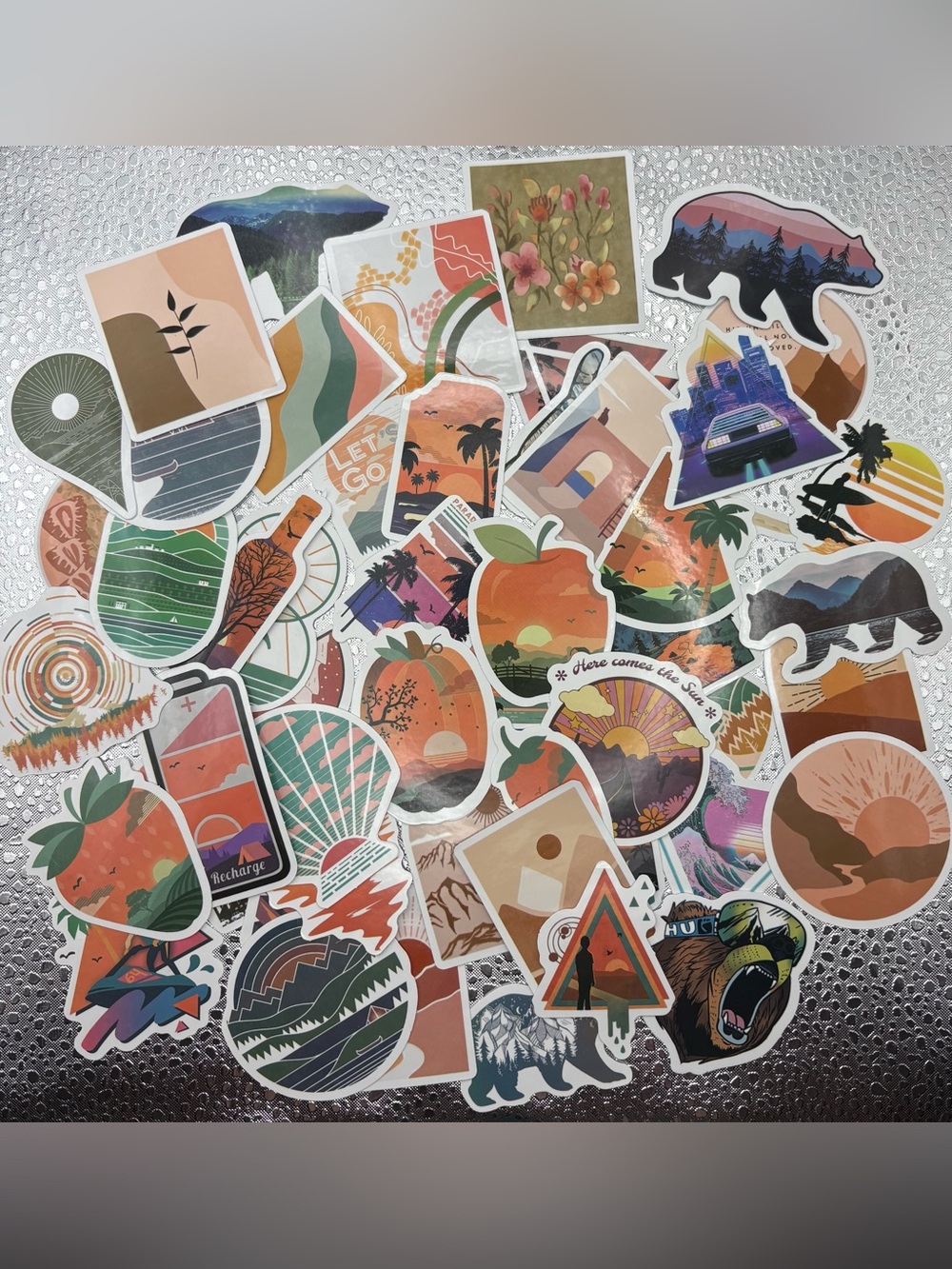40+ Scenic Stickers for Water bottles Outdoor Assorted Sunsets Orange Blue Green